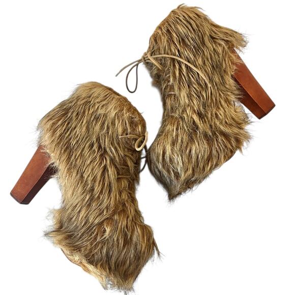 Vintage Jeffrey Campbell Lita Shag Platform Boots Fur Y2K Chewbacca Heels Size 8 - Picture 5 of 7